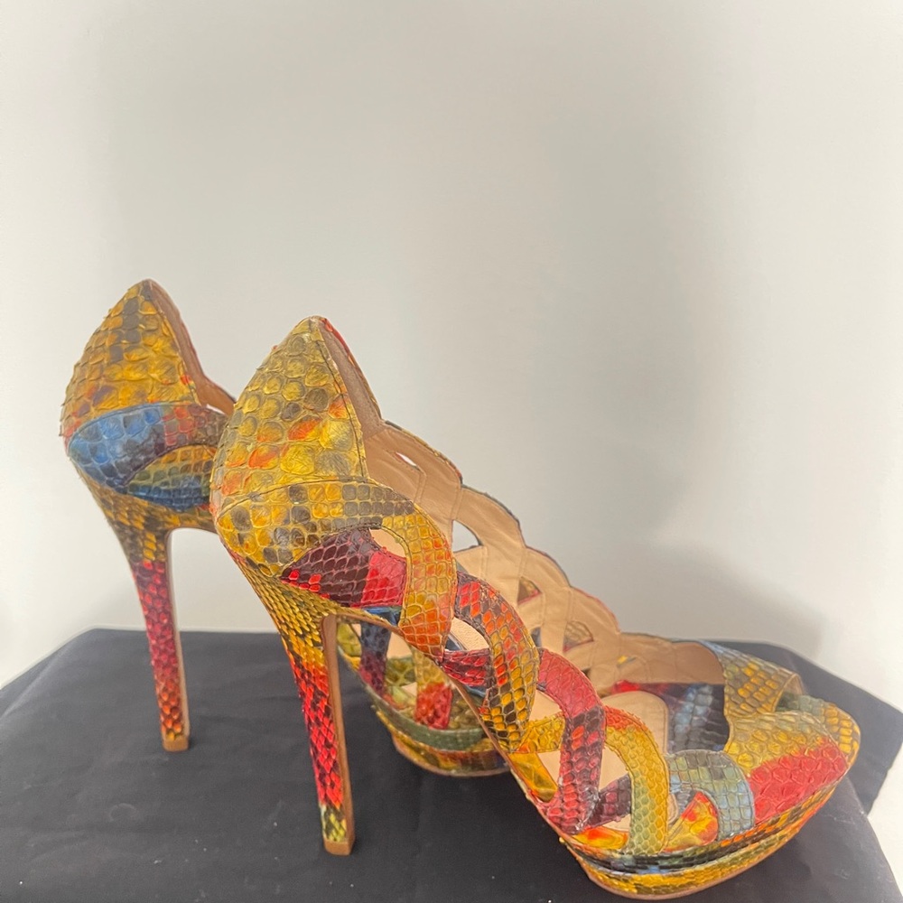Alexandre Birman Multi Color Python Peeptoe Platf… - image 5